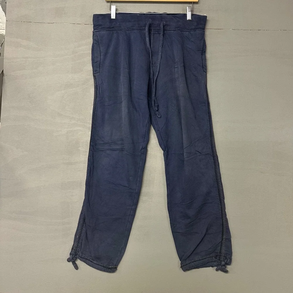 True Religion Section Sweatpants Navy Blue‎ Straight Leg Tie Hem Mens Small S